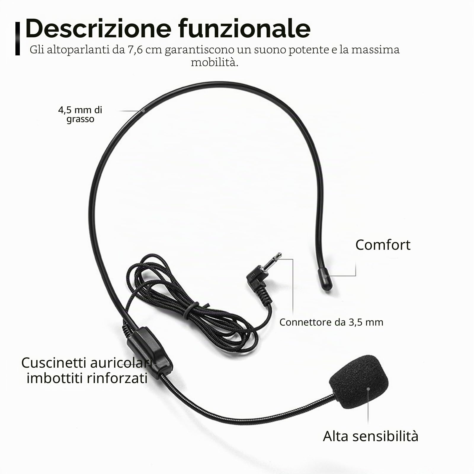 Amplificatore vocale wireless con microfono, altoparlante portatile ricaricabile, bund, batteria 2200 mAh, per allenatori e insegnanti