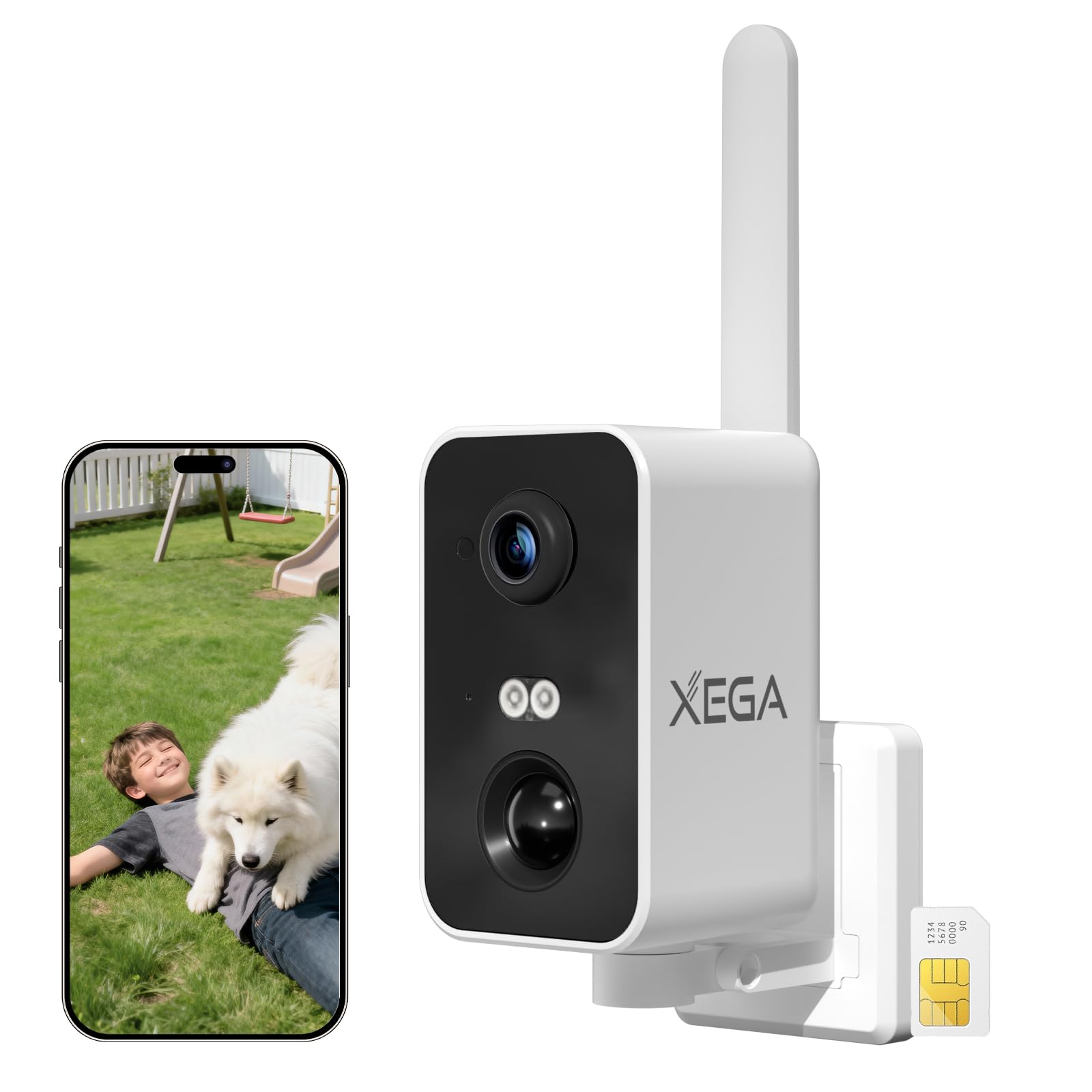 Xega Cámara Vigilancia 4G LTE Portátil con Tarjeta SIM Interior y Exterior | 10000mAh, detección PIR personas, visión nocturna color, audio bidireccional, TF/Cloud, IP66