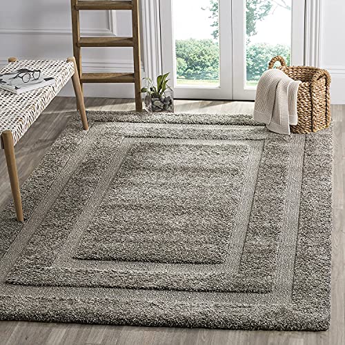 Image of Rectangular Box Shaggy Carpet for Living Room, Bedroom, High Low Design Finish Microfiber 1.8 Inch Pile High, 6x8 Feet Grey|Grey Color