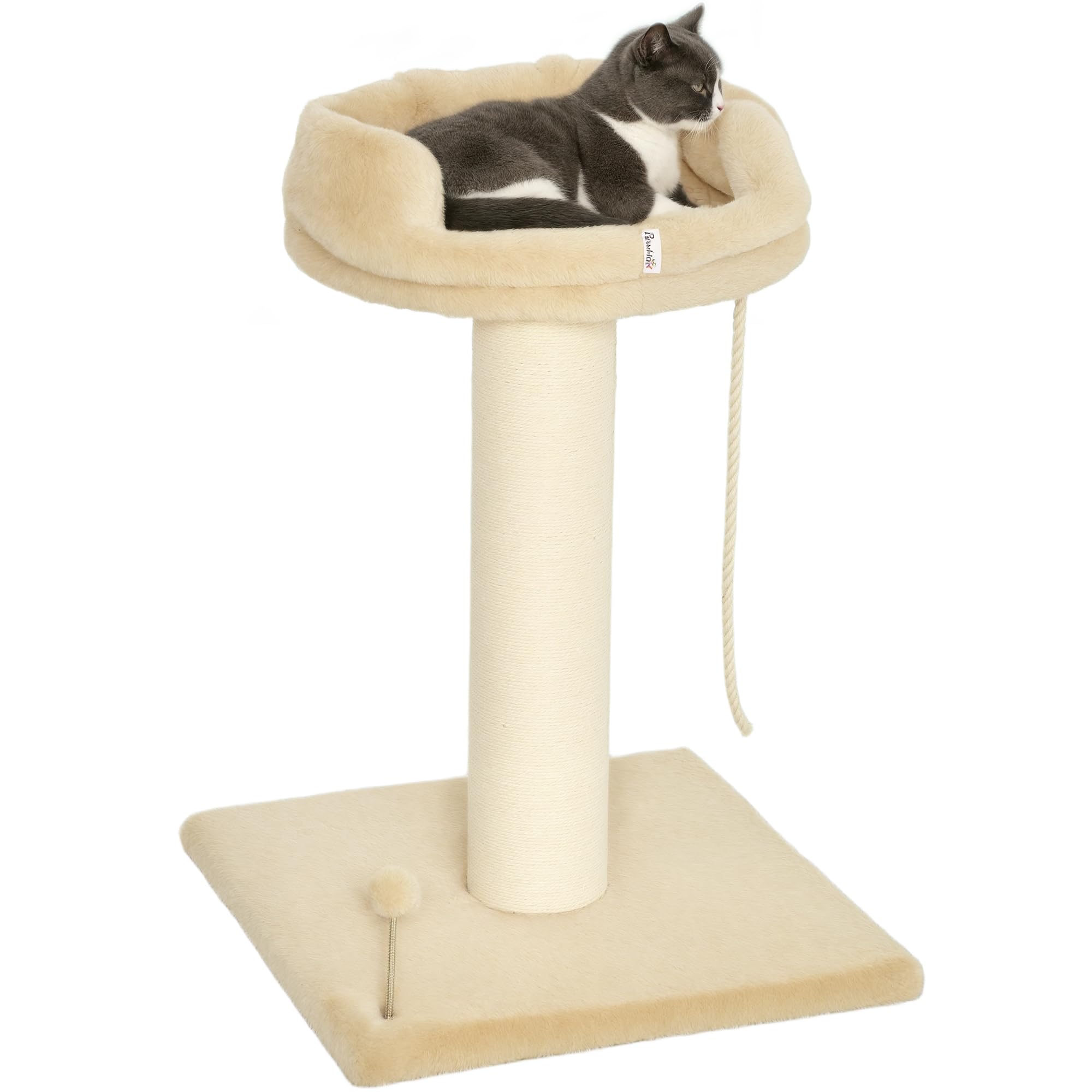 PawHut Kratzbaum 83 cm Katzenturm mit Sisalstämme, Plattform,Sisalseil, Kletterbaum Katzenkratzbaum für mittelgroße Katzen, Beige