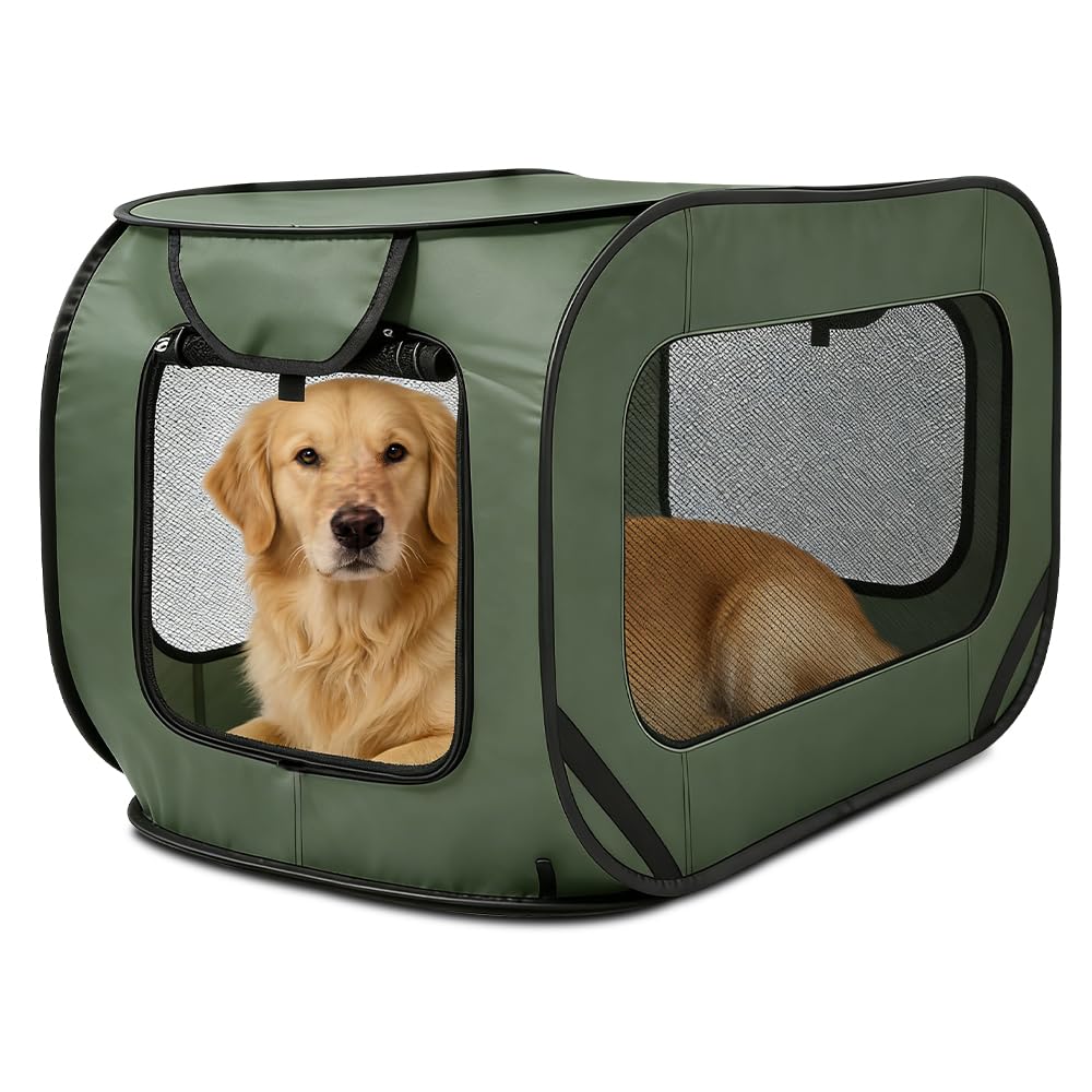 Trasportino Pieghevole per Cani e Gatti, 92 x 52 x 52cm Gabbia per Animali Richiudibile Traspirante Tessuto Oxford Trasportino Gatto con Picchetti da Terra, Borsa per il Trasporto in Tessuto