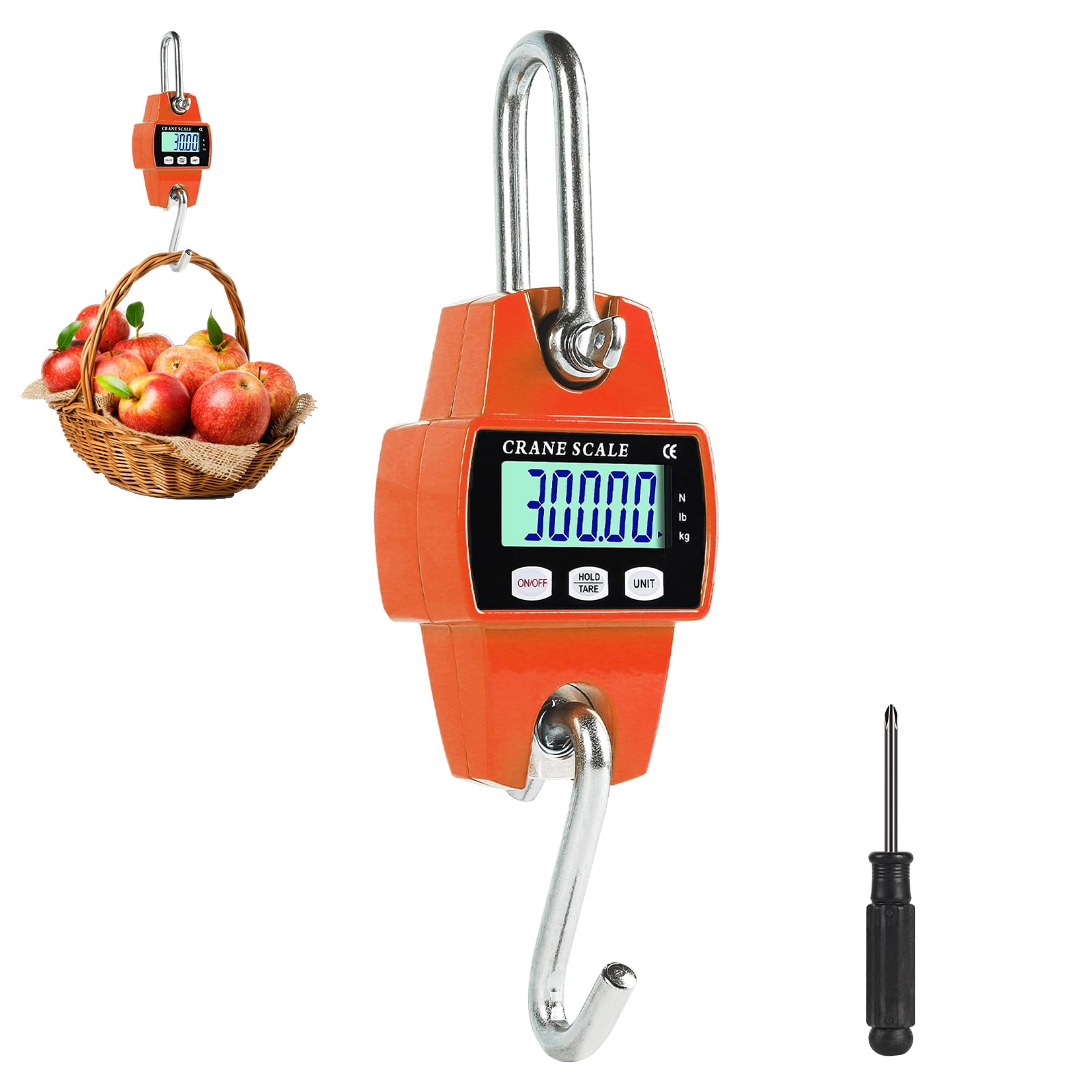 EFUTURETIME Hängewaage Digital 300KG, Kranwaage Präzision Portabilität aus Aluminium, Wildwaage Hakenwaage für Jagd, Angeln, Bauernhof, Fabrik, Wharf-Wiegen, Stahlrohstoffe, Orange
