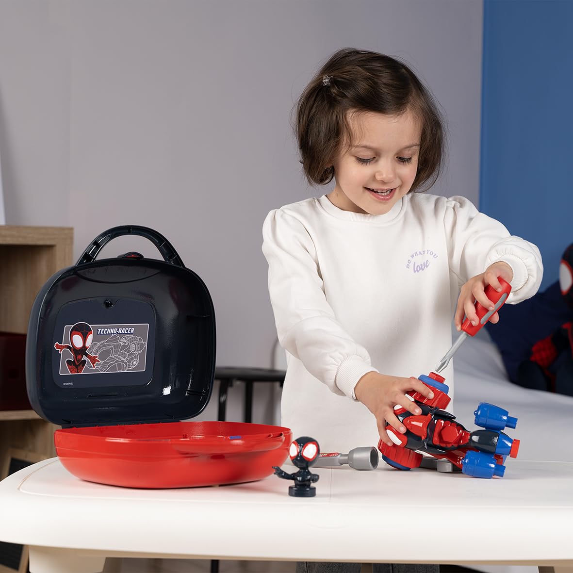Smoby- Maletín de Herramientas Infantil de Miles Morales- con Accesorios, Figura y Vehículo, A Partir de 3 años (7600360928)