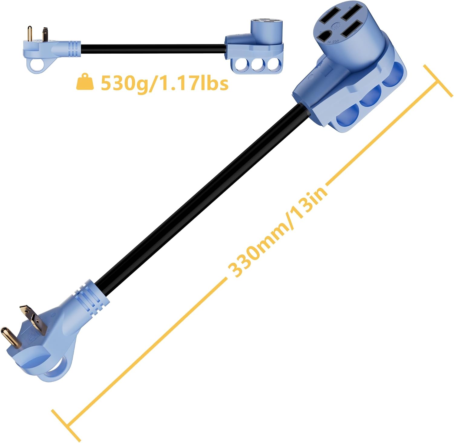 Elecan 30 Amp to 50 Amp RV Adapter Cord 1 Ft, NEMA TT-30P to 14-50R Power Converter Plug for RV Camper Trailer Outdoor, STW 10/3 AWG 125V 3750W,Handle Grip,Tight Fit,ETL-Blue-12 Inch