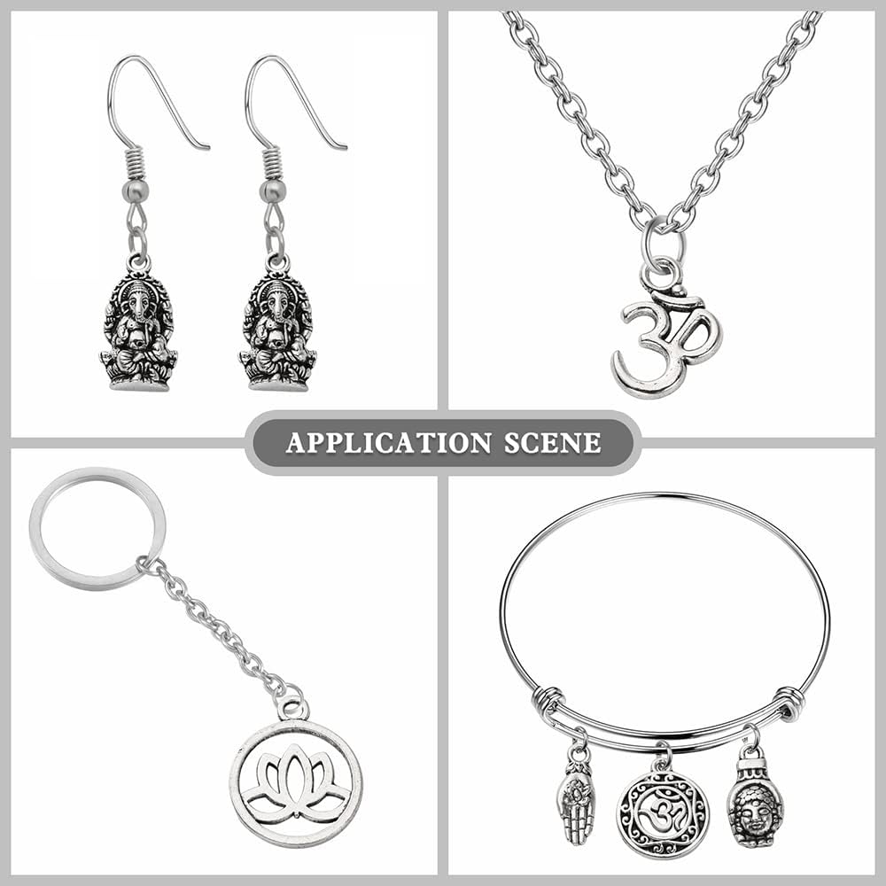 DanLingJewelry 100pcs 10 Styles Tibetan Style Alloy Charms - Tibetan Buddha, Om, Lotus, Hamsa Hand, Vintage Charms for Jewelry Making - Image 6