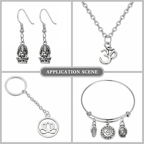 Miniatura 6 de DanLingJewelry Dijes de estilo tibetano con formas temáticas surtidas, colgantes para collares, pulseras, aretes, suministros de manualidades, Metal