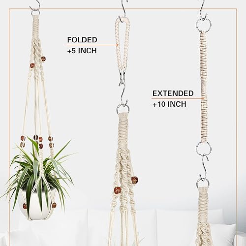 Vista 59 de Augshy 2 ganchos colgantes para plantas, para decoración de interiores y exteriores, macramé con 4 ganchos (35 pulgadas)