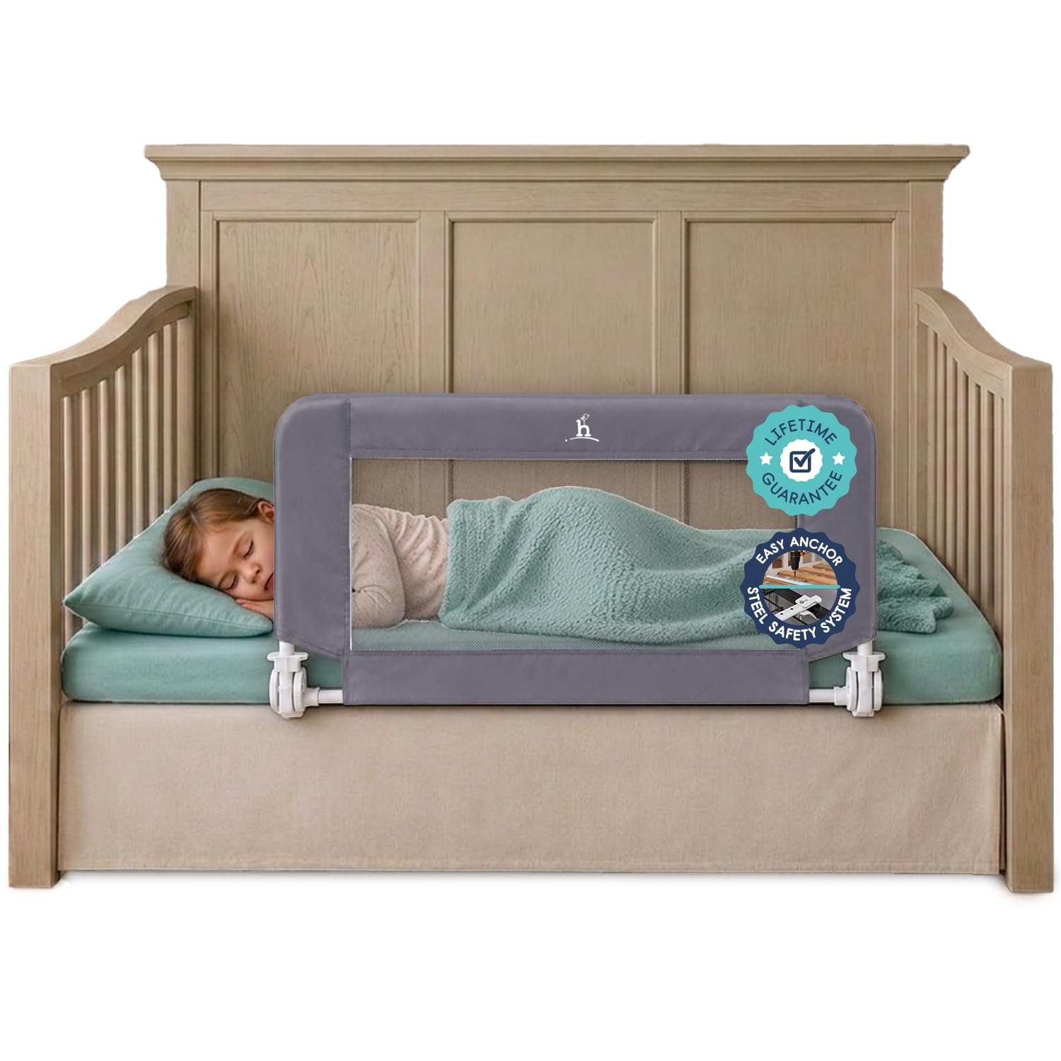 Hiccapop Convertible Crib Bed Rail for Toddlers, Crib Rail Guard, Gray Grey