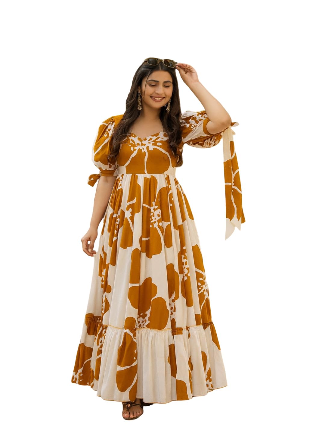 Women’s Floral Printed Maxi Dress|Sweetheart Neckline|Puff Sleeves|Flared Hem |Casual Wear Outfit-picture-46