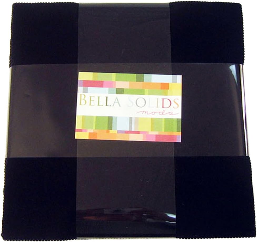 Moda BELLA SOLIDS BLACK Layer Cake 10 Fabric Quilting Squares 9900LC-99 by Moda Fabrics