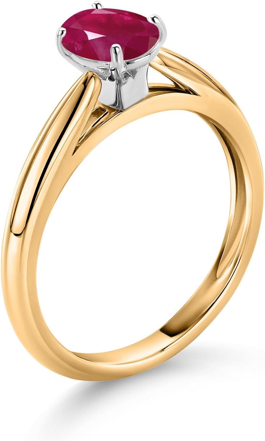 Gem Stone King 10K Yellow Gold Red Ruby Solitaire Engagement Ring For Women (1.00 Cttw, Oval 7X5MM, Gemstone July Birthstone) - Image 3