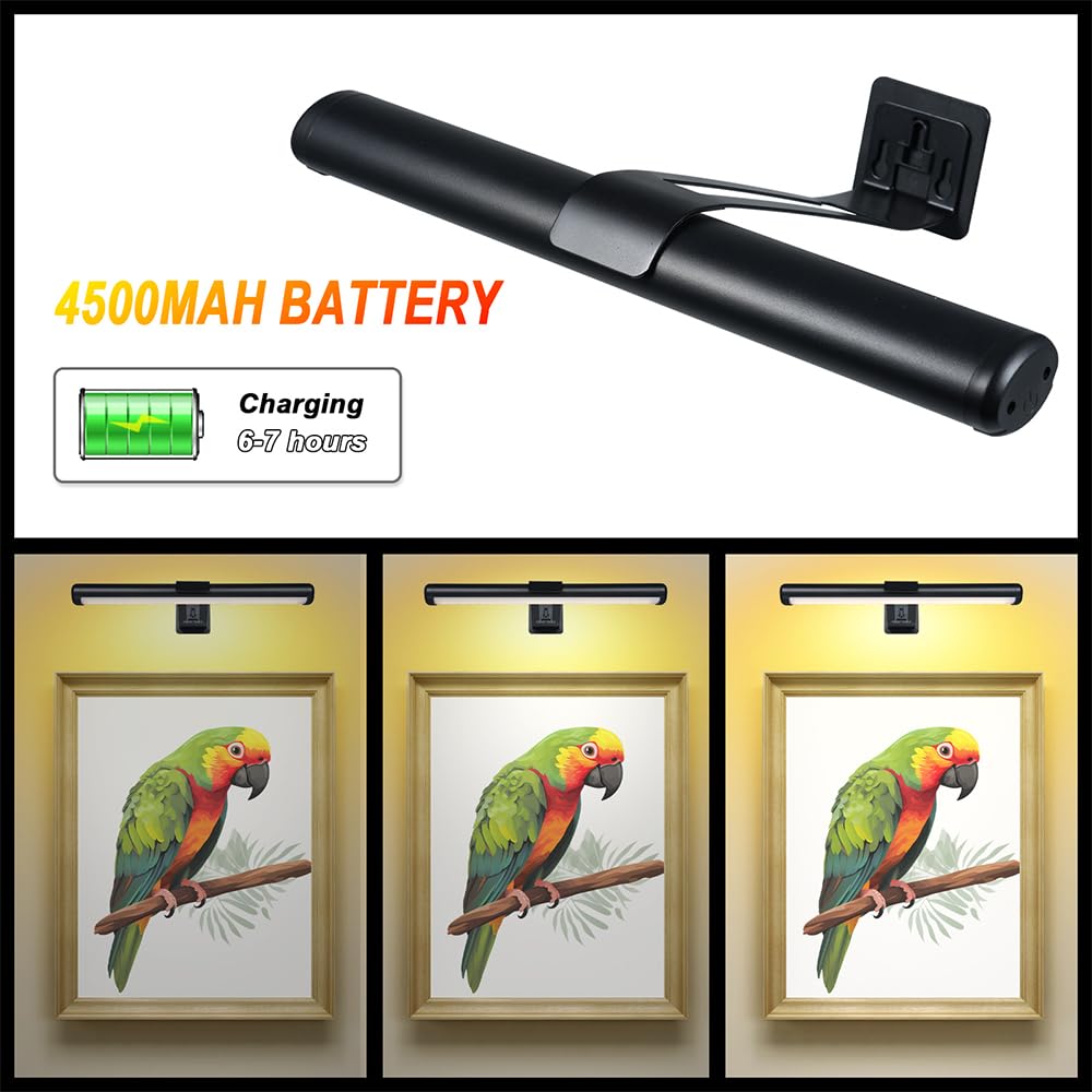 Lixada Wireless Picture Light Rechargeable,Magnetic Wall Art Painting Light Touch Battery Operated Light with Remote Stepless Dimming Display Lamp for Frame Gallery,Artworks,Bathroom,Kitchen,Cabinet