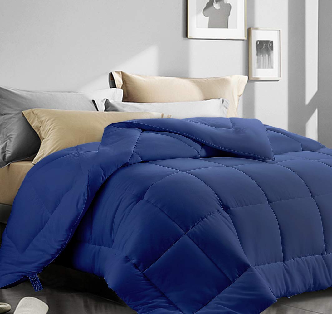 ASHOMELI Full Size Comforter,Cooling Comforter for Night Sweats,All Season Down Alternative Comforter,Quilted Comforter with Corner Tabs (Navy,Full,82"x86")