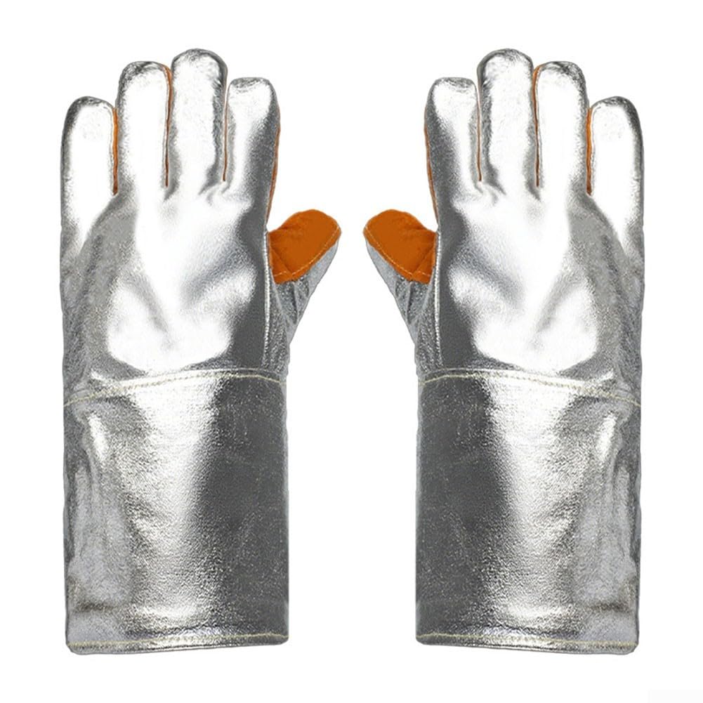 Guantes industriales para soldar hechos de papel de aluminio y cuero de vaca que proporcionan aislamiento térmico ignífugo y resistente a las quemaduras protección para barbacoa y para soldadura