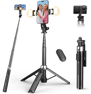 110cm Perche à Selfie avec Trépied et Lumière, Trepied Smartphone avec Télécommande, Trépied Téléphone Portable Télescopique - Compatible iPhone, Samsung, Android, Caméra