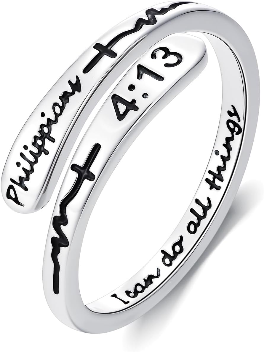 ROMANTICWORK Hope Ring for Women Men 925 Sterling Silver Adjustable Cross Faith Jewelry Inspirational and Encouragement Gifts for Teens