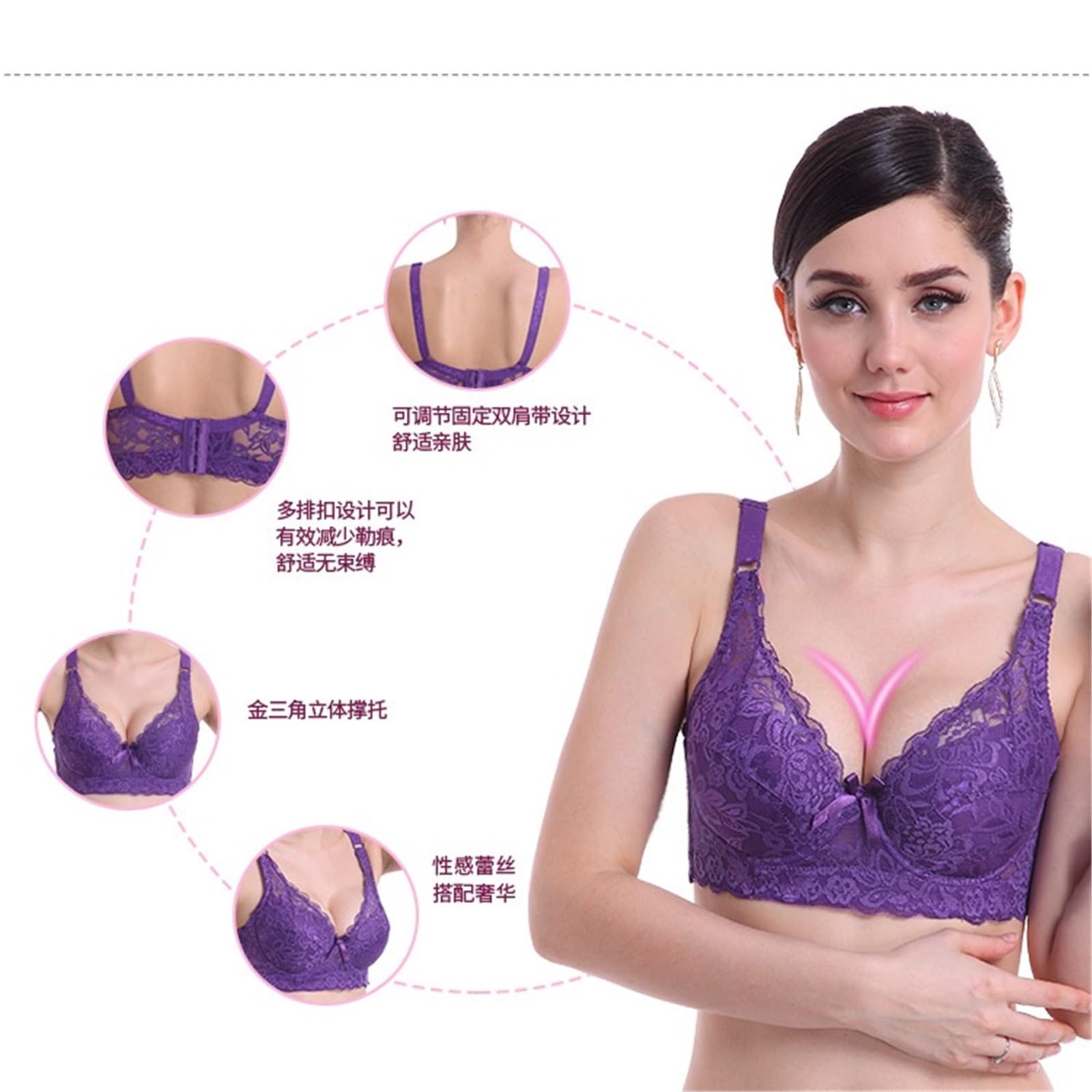 Sujetador Mujer Sujetador Push up con Aros y Encaje for Mujer, Tallas Grandes 75-105BCD, Ropa Interior Fina, lencería íntima for(Light Blue,100D)