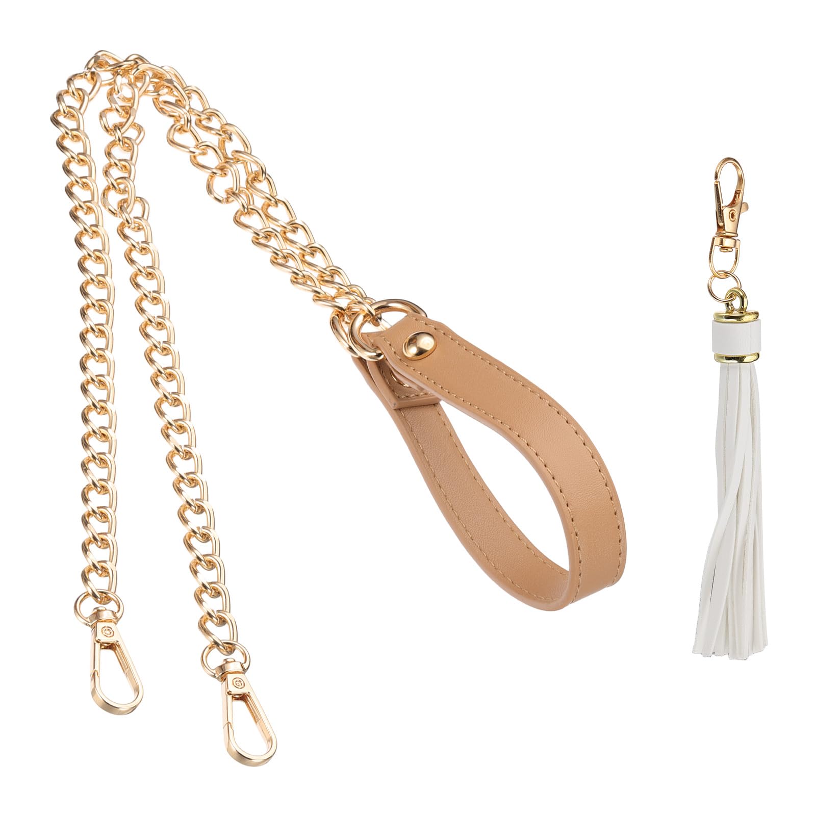 PATIKIL Purse Chain Strap, 39 Inch Leather Chain Straps Purse Strap Replacement with Tassel for Crossbody Bag Handbag Woman Khaki/Gold