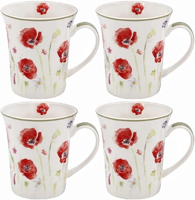 The Leonardo Collection LP94598 Poppy Field Floral Mugs (Set of 4), Fine China, Boxed