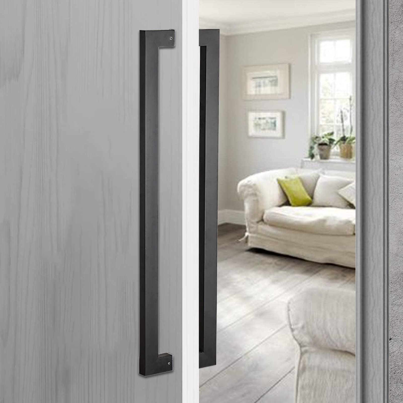 TKJfdTY Stainless Steel Barn Door Handle - Rectangle Sliding Pull Bar, 120Cm - Durable Brushed Finish For Interior/Exterior Use - Stylish Pink Entry Handle,Black 80cm/32inch