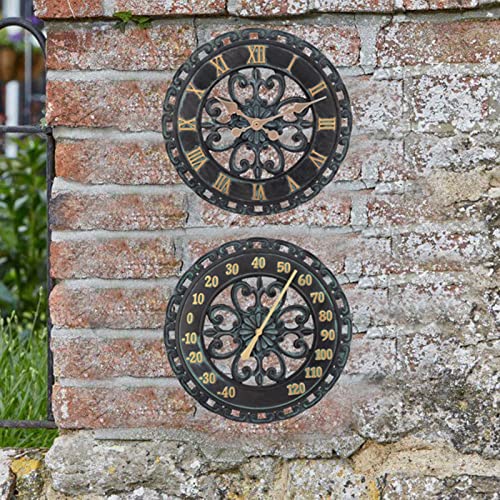 Jtyx Waterproof Outdoor Clock - Industrial Style Vintage Wall Clock With Roman Numerals, Outside Garden 13.5 Inch Resin Clock #TOP3