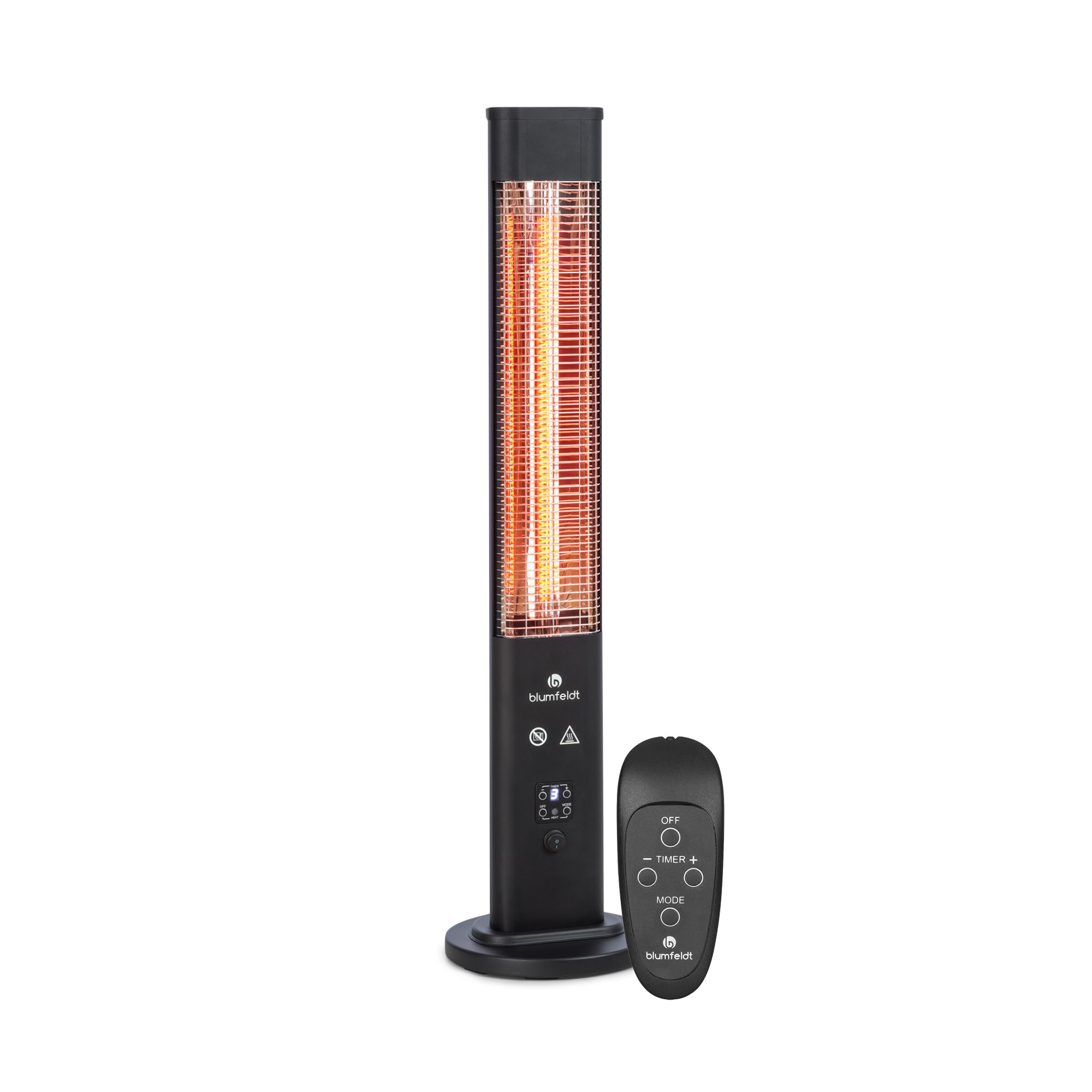 blumfeldt Heat Guru Plus - Radiatore di Calore in & out, 1200 Watt, Timer 9 Ore, Elemento Riscaldante al Carbonio, 3 Livelli, Alloggiamento con Lega di Alluminio Anodizzato, Nero