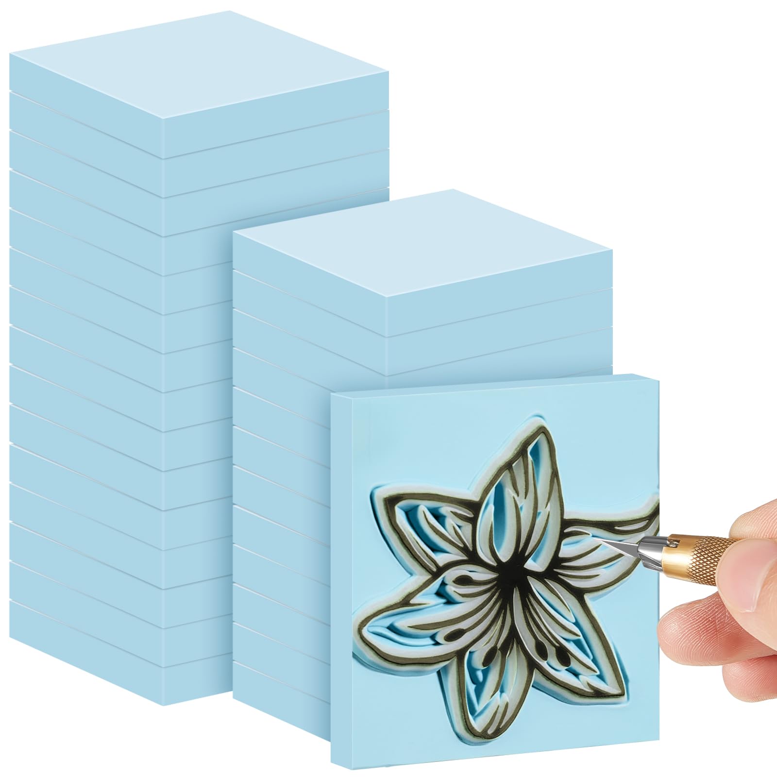 Frienda 24 Pcs 2" x 2" Rubber Carving Block Printmaking Stamp, Light Blue