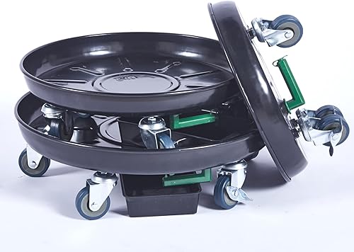 Organizador para plantas con ruedas, soporte de hierro resistente, carrito redondo para macetas para interiores y exteriores, sistema de drenaje