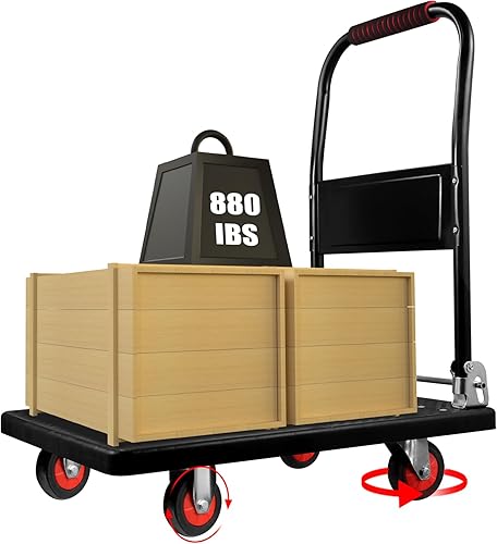 FRYPLS Carro plegable de plataforma para camión, 29 x 19 pulgadas, 880 libras plegable de mano con ruedas giratorias de 360 4 pulgadas TPR fuertes y