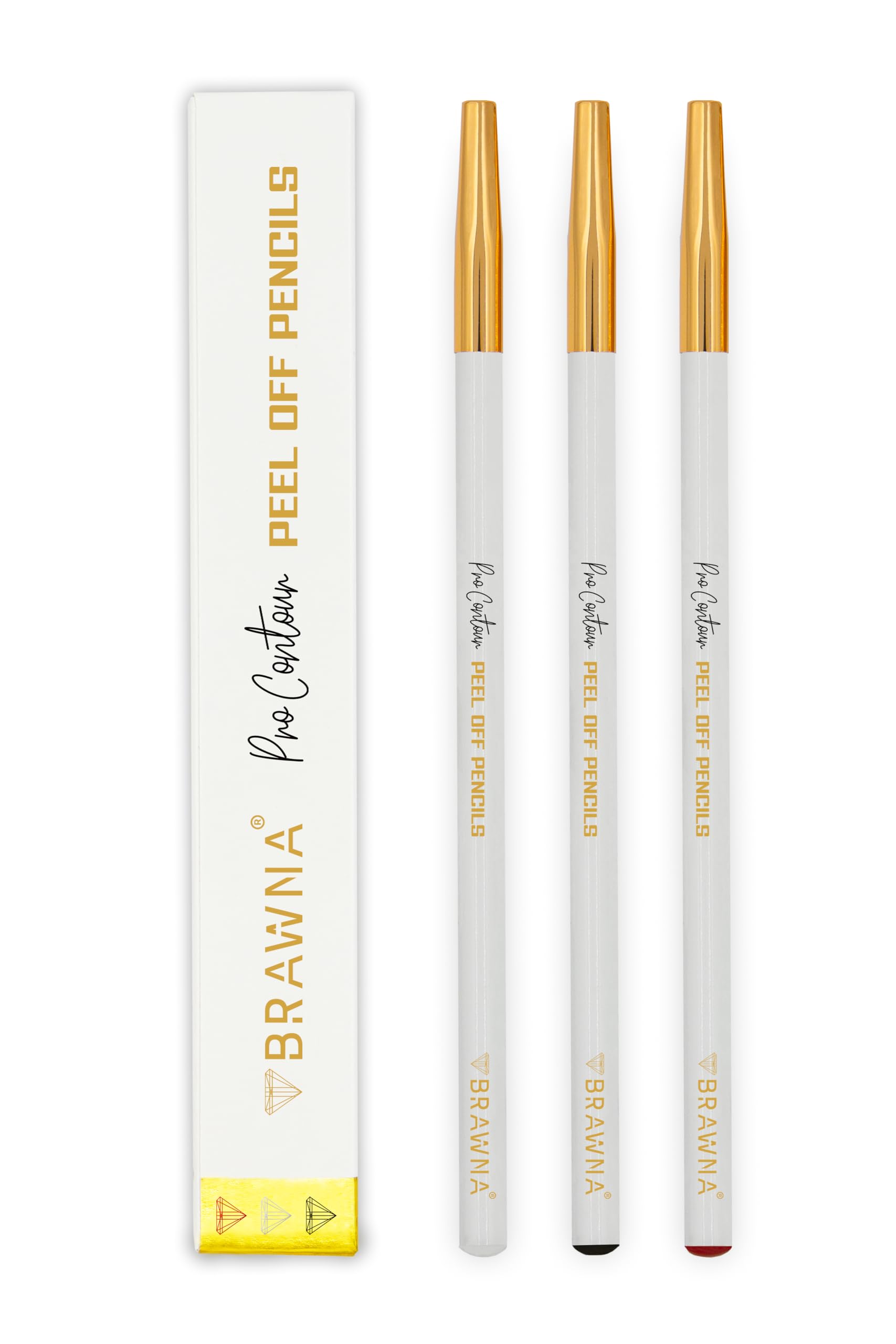 BRAWNA 3 Pcs Pro Contour Peel-Off Pencils, White, Black & Red, Wax Mapping Pencils for PMU Microblading & Brow Artists - Image 2
