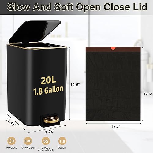 Miniatura 70 de Cubo de basura pequeño para baño con tapa de cierre suave, cubo de basura de acero inoxidable de 10 litros/2.6 galones con cubo interior extraíble