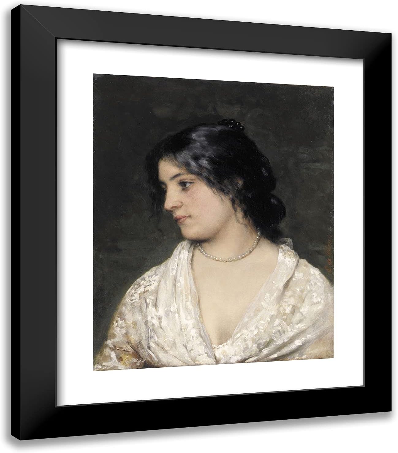 ArtDirect De Blaas, Eugene 20x23 Gold Ornate Framed Art Print with Double Matting Titled: The Pearl Necklace-ARC-06276