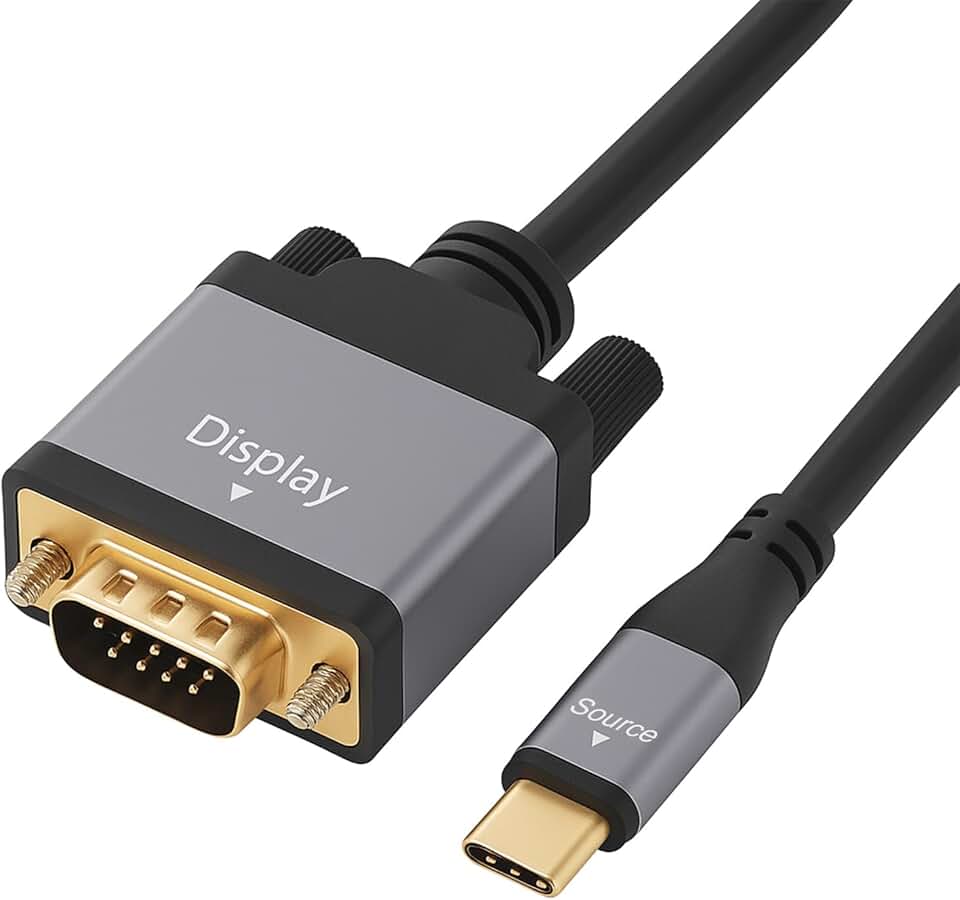 Cabo USB C para VGA (Tipo-C para VGA), 1080p 60Hz Full HD, conectores banhados a ouro, cabo de PVC durável – Compatível com MacBook, iPad Pro, Chromebook, Dell, HP, monitor, projetor, 9,5 m