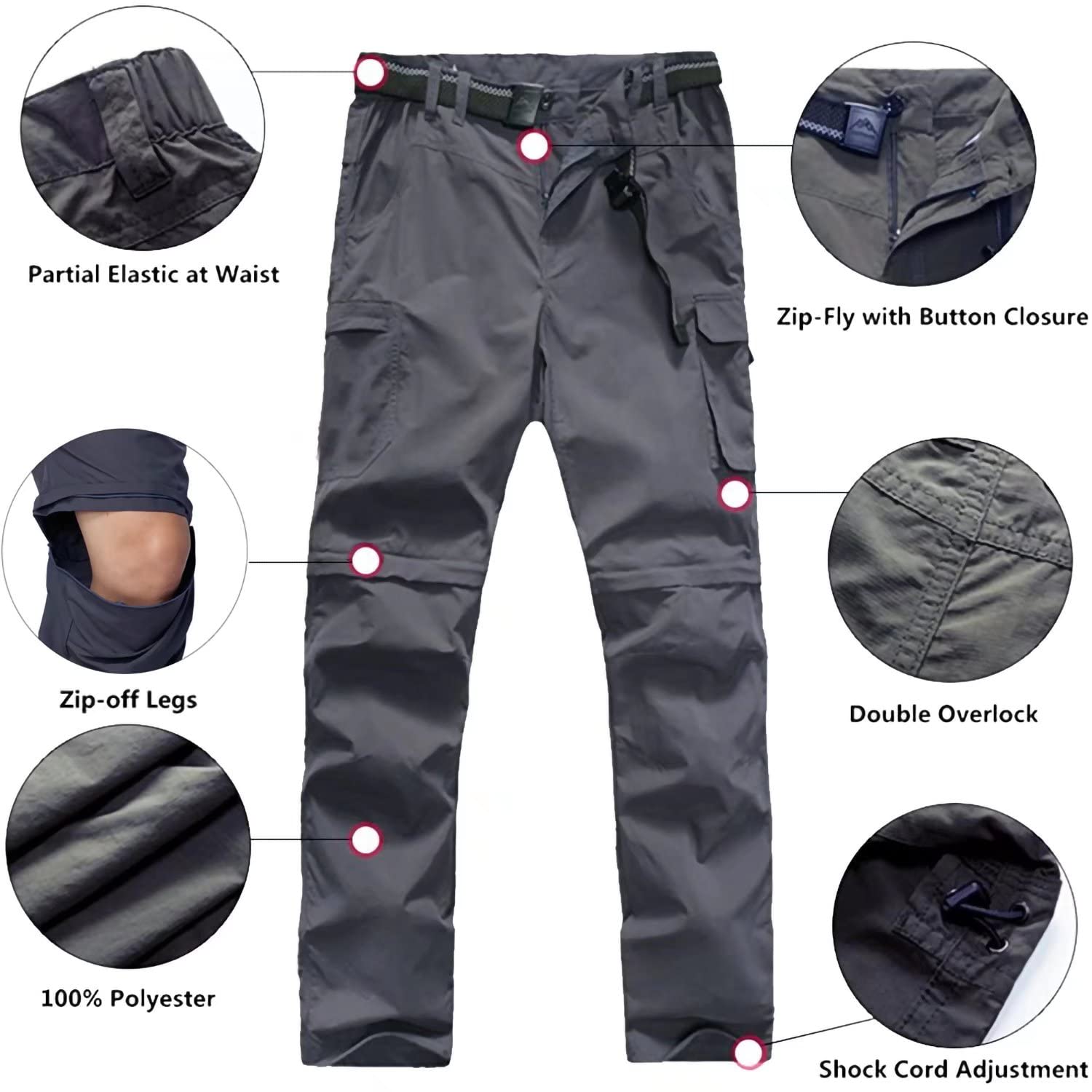 FLYGAGA Pantaloni da Escursionismo Uomo all'aperto Pantaloni Trekking Pantaloni con Cerniera Staccabili Estivi con Cintura Leggeri ad Asciugatura Rapida Pantaloni Traspiranti Pantaloni Cargo