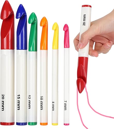 Miniatura 6 de Ganchos de ganchillo grandes, juego de 6 ganchos de ganchillo con asas ergonómicas, agujas gruesas, accesorios de manualidades para mujeres