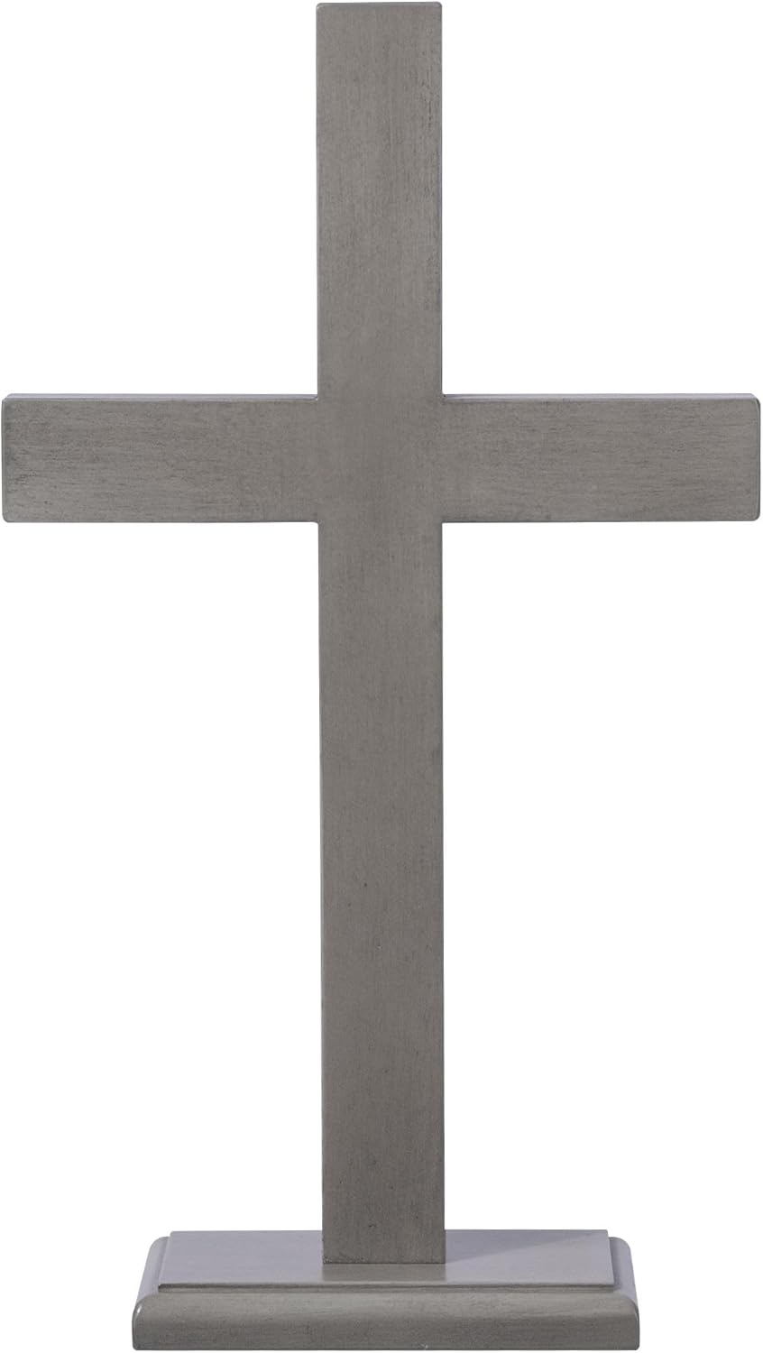 Texphw Handmade Wooden Wall Cross, Catholic Hanging Crosses for Wall Decor, Christians Spiritual Religious Cross Gifts for Christmas Church Home Room Decoration 15 inch Grey