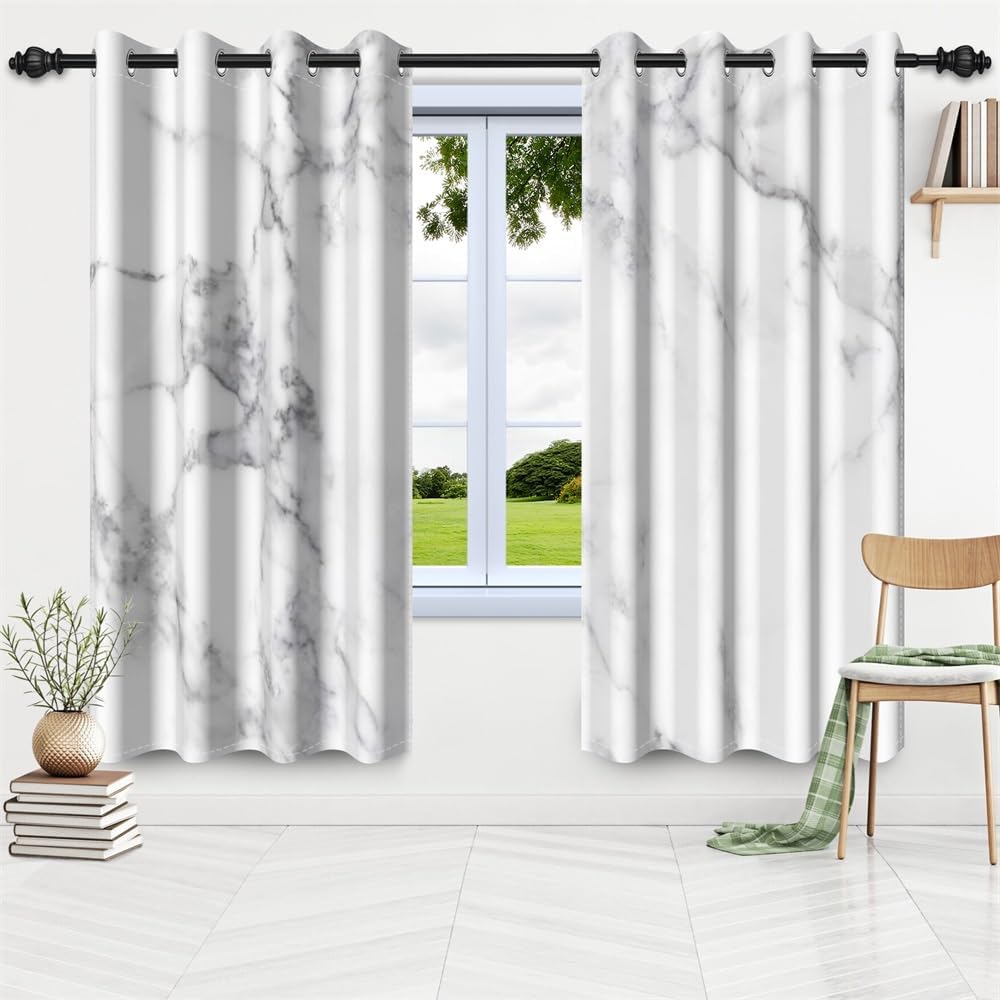 Blackout Curtains Marble Window Drapes White and Grey Marble Window Curtains Marble Cracks Pattern Abstract Art Window Treatments for Living Room Bedroom Kitchen,42x84 inch,2 Panels