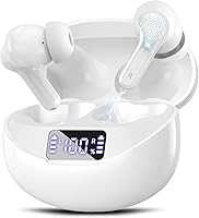 Fhumsh Wireless Earbuds Bluetooth 5.4 HiFi Stereo ANC Mic 50H Playtime LED Display IPX7 Waterproof White