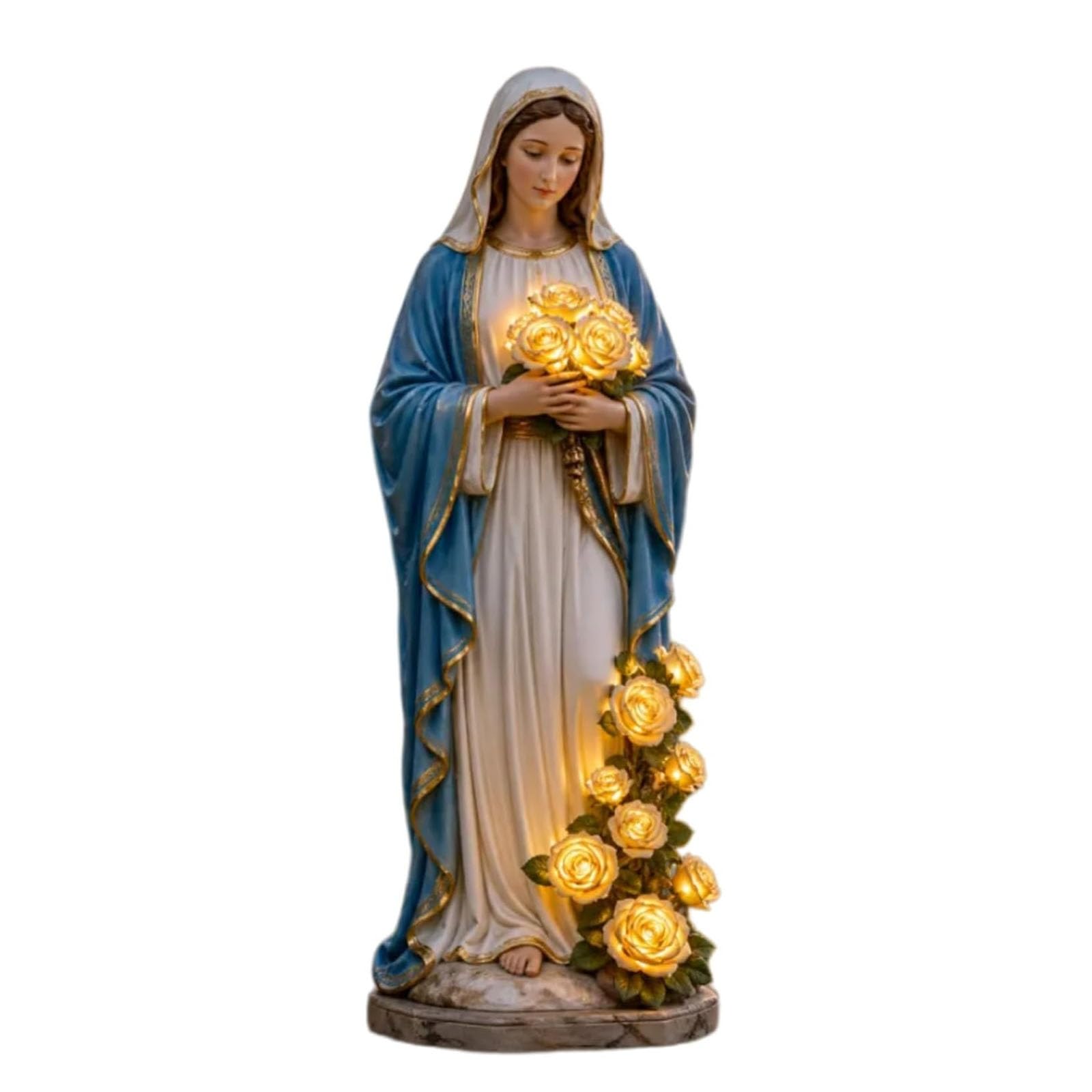 Virgin Mary Garden Light, Solar Outdoor Virgin Mary Statues with LED Glowing Roses, Blessed Mother Garden Statue for Catholic Decor, Christian Yard Decor, Memorial Gift for Women, Mom (01#)