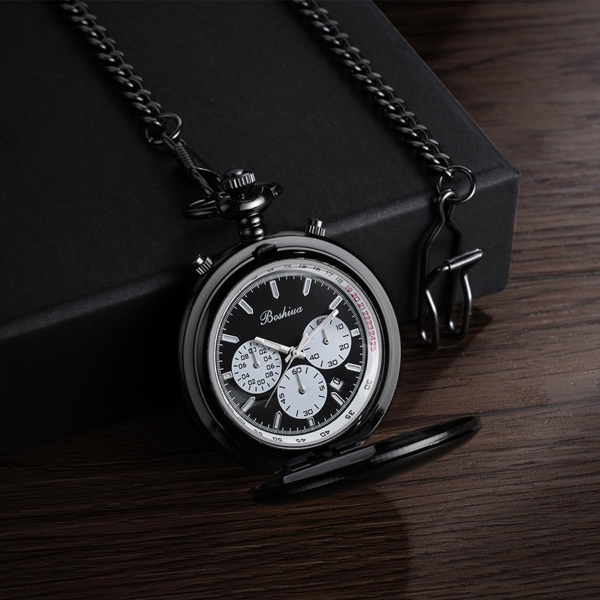 BOSHIYA Orologio da tasca al quarzo liscio da uomo, multifunzionale, cronografo, classico, vintage, per uomo e donna, con catena, regalo di Natale, laurea, compleanno, festa del papà,
