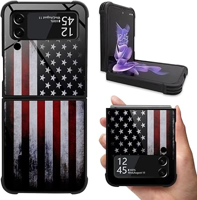 Samsung Galaxy Z Flip3 5G Case,Old Flag Galaxy Z Flip3 5G case for Boys Men,Pattern Design Shockproof Anti-Scratch Organic Glass Case Compatible with Samsung Galaxy Z Flip3 5G 6.7-inch
