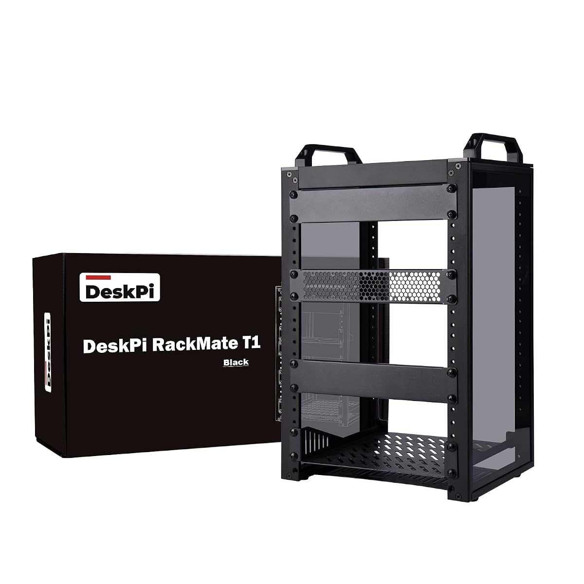 GeeekPi DeskPi RackMate T1, 10-calowa szafa serwerowa 8U, mini rack o głębokości 200mm z półką i pustym panelem, do 10-calowego sprzętu AV, NAS i serwera (czarny)