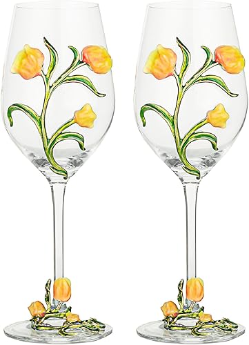 XUDREZ Copas de vino tinto pintadas a mano con esmalte de tulipán, copas de vino transparentes grandes para vino tinto, borde liso, sin plomo (2 disponible en Yaxa Colombia
