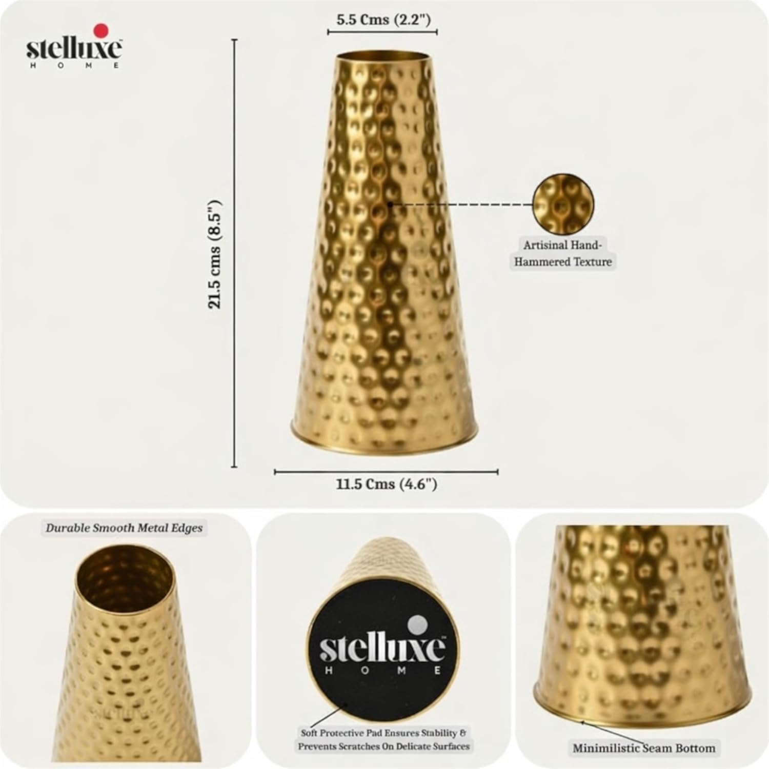 Gold Hammered Metal Flower Vase - 8.5 Inch -3 Gold Hammered Metal Flower Vase - 8.5 Inch -3