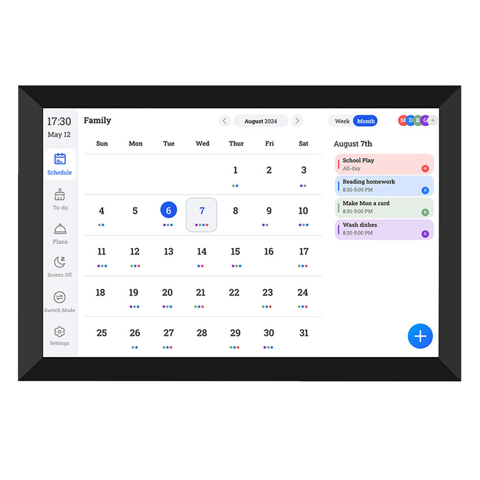 WiFi Digitaler Kalender 10,1 Zoll HD IPS Touchscreen, Elektronischer Wandkalender Familienplaner mit App Synchronisation für Aufgaben und Speiseplan