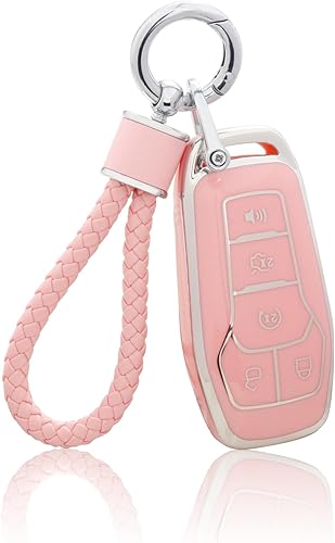 YO&YOYE Funda para llavero Ford con llavero, funda de TPU suave rosa para F150 Explorer Mustang Edge Lincoln MKZ MKX MKC