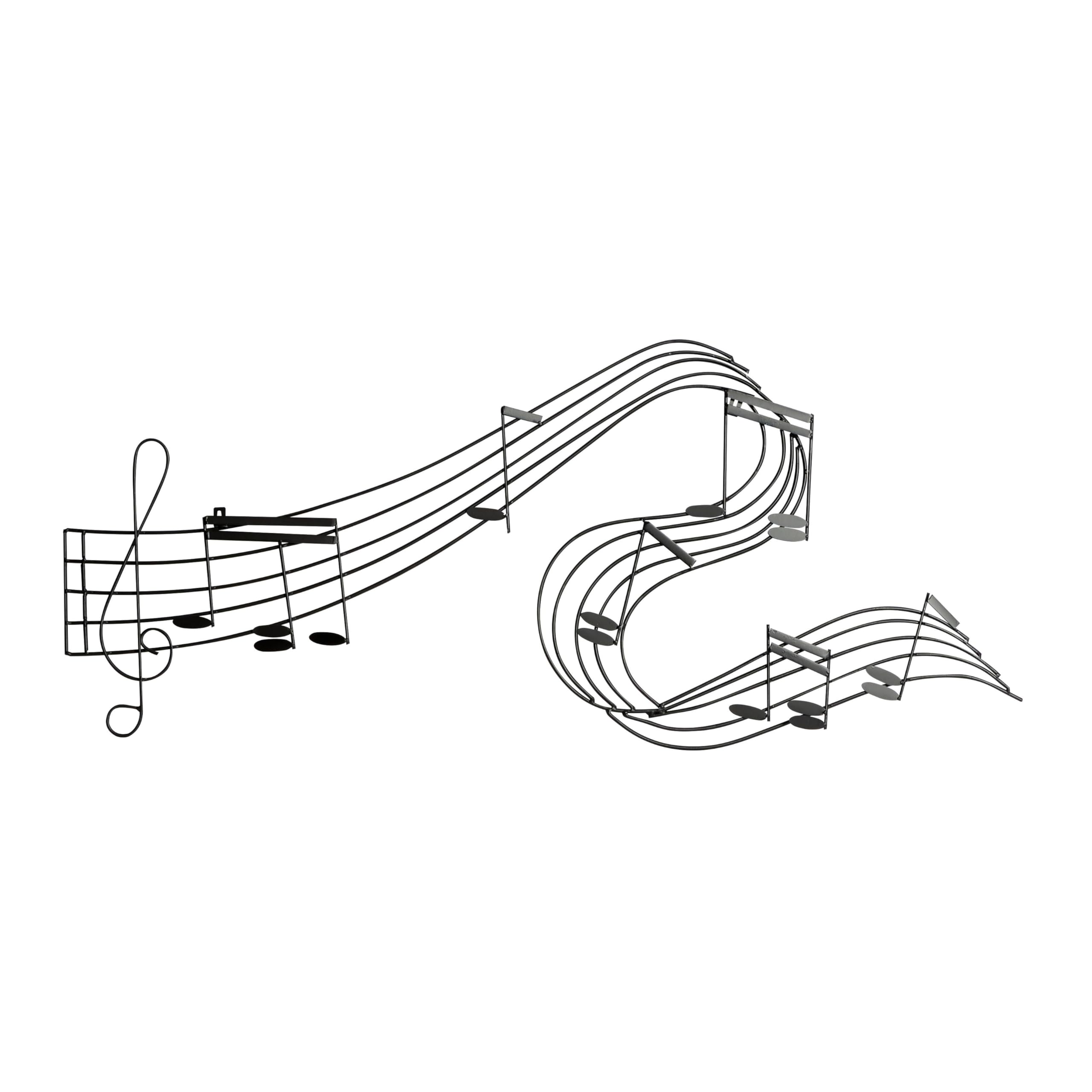 Deco 79 Metal Musical Notes Home Wall Decor Wavy Wall Sculpture, Wall Art 49" x 1" x 21", Black
