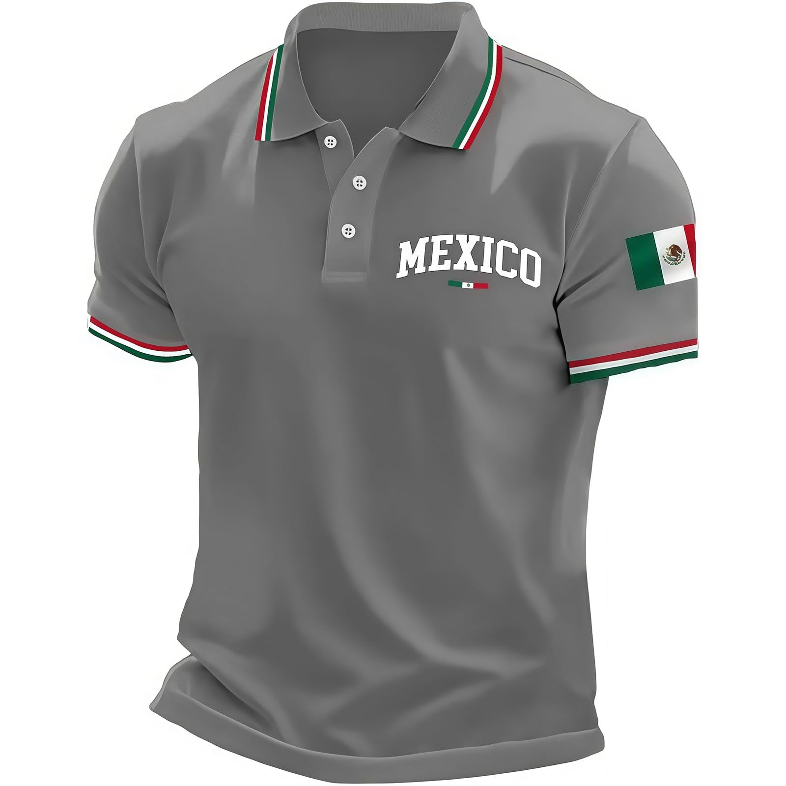 Camisa Polo para Hombre Mexican Polo Shirt Mexico Flag Shirt for Men Large Grey