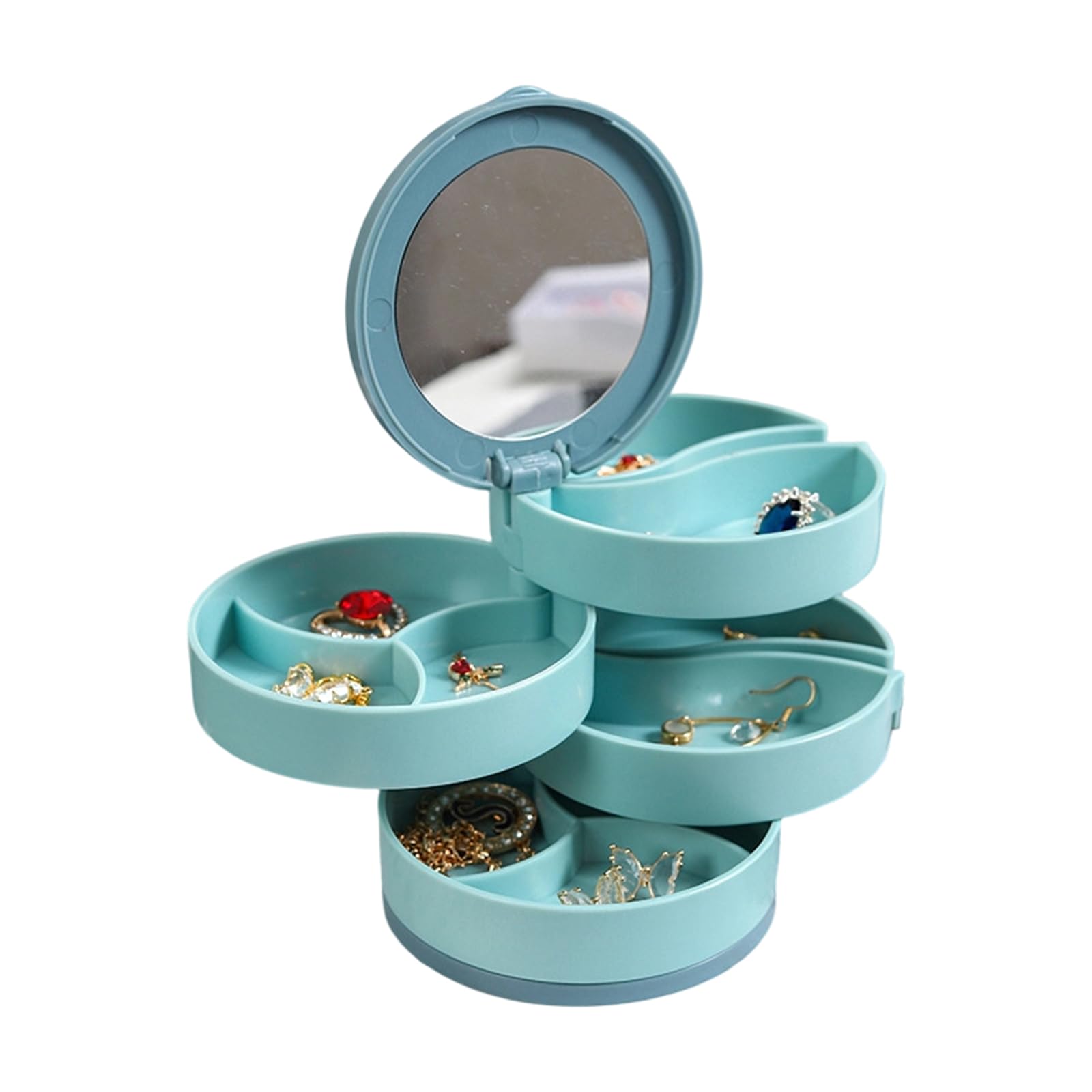 Kaeltsyn Modern Rotating Jewelry Case with Removable Trays Space Saving ABS Box for Storing Rings Earrings and Necklaces Detachable Jewelry Box