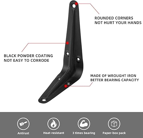 Miniatura 17 de 20 soportes de estante de 8 pulgadas, soporte flotante de acero negro resistente, soportes en L para estantes, soportes decorativos de montaje